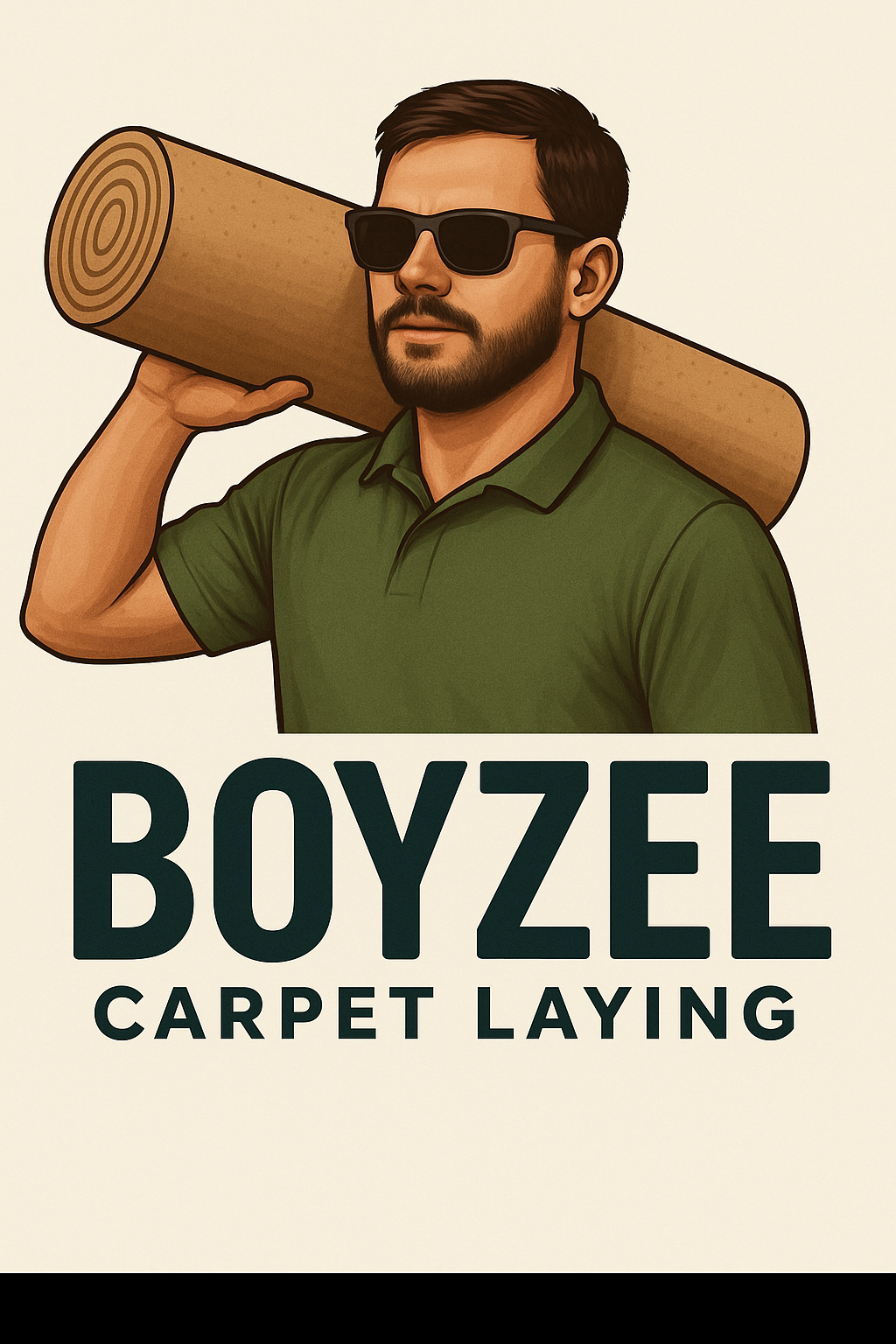 Illustration of carpet layer carrying a roll